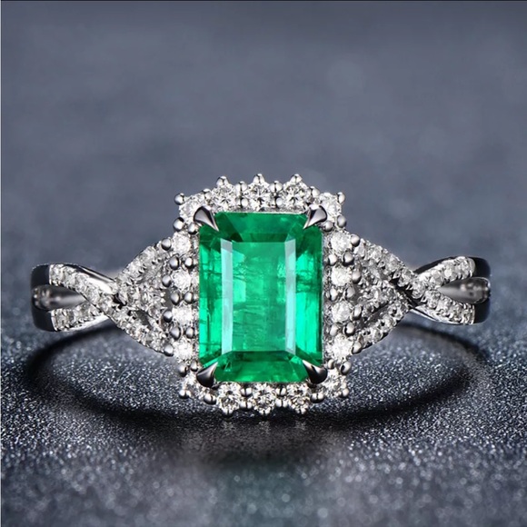 Jewelry - 925 STERLING SILVER LUXURY BOHO SQUARE CUT EMERALD CUBIC ZIRCON RING